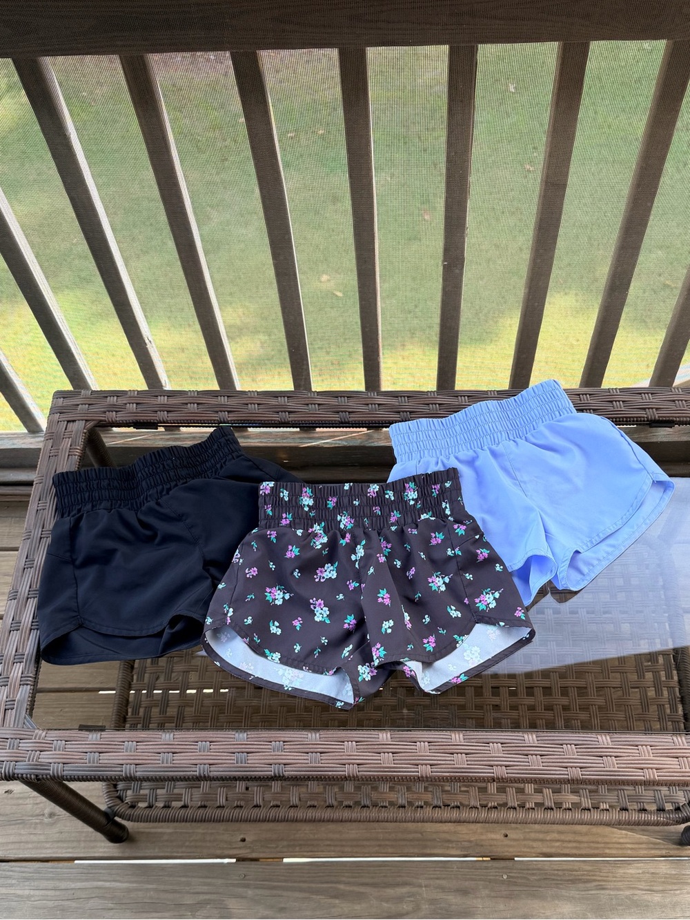Old Navy Girl’s Running Shorts Pack - Black, Floral, Light Blue Size Small